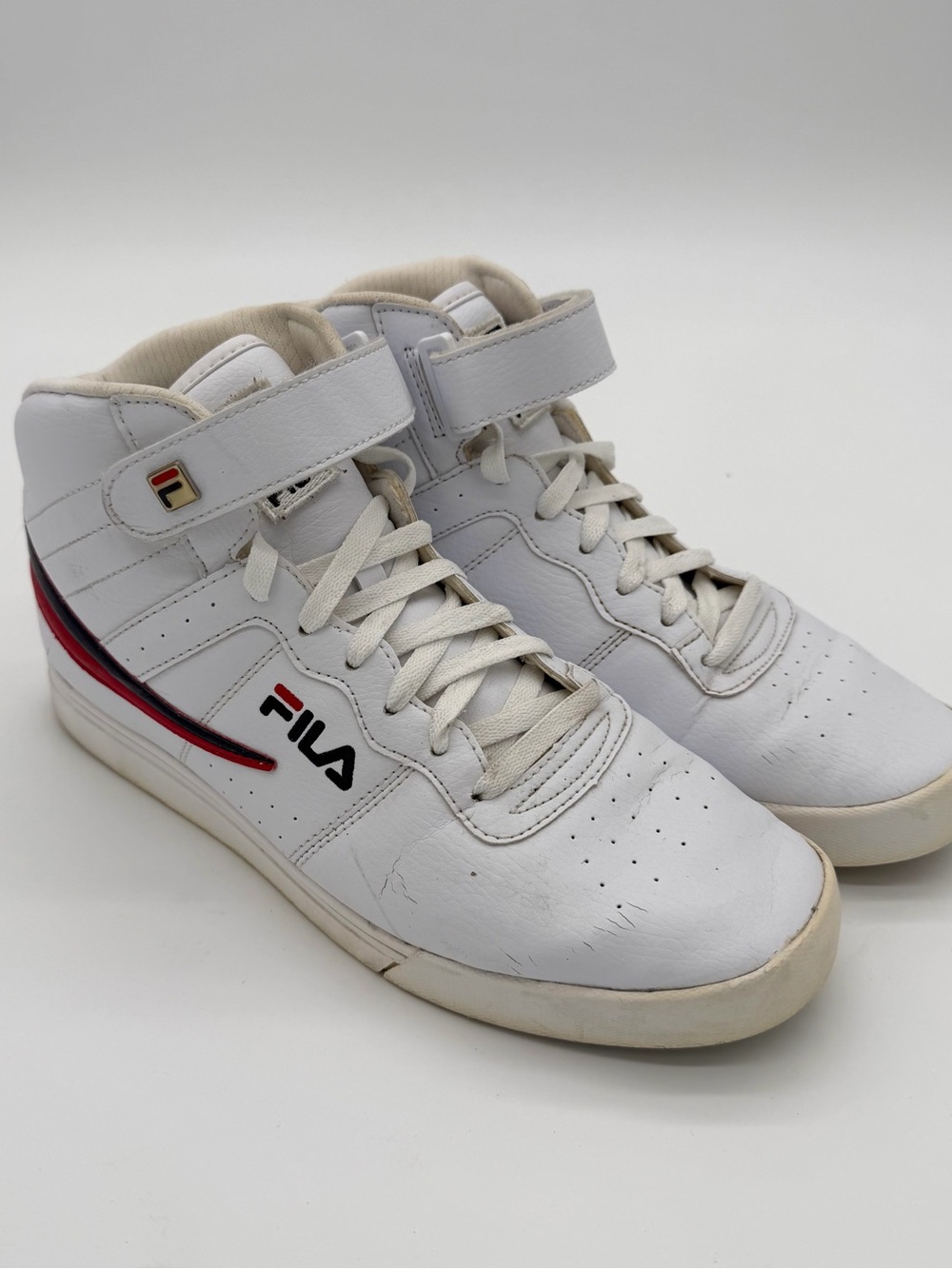 Fila White High-Top Sneakers with Red Accent